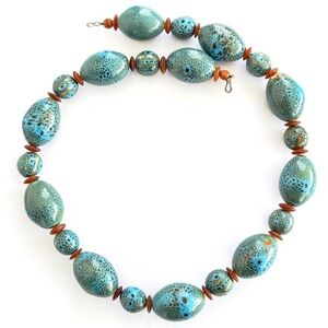 Chunky Turquoise, Blue and Brown Beaded Necklace